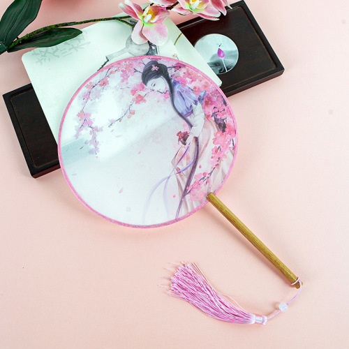 Silk Art Hall translucent round fan Hanfu costume dance fan female craft fan Chinese style classical Forbidden City court fan