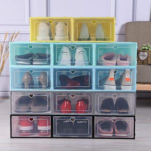 Transparent plastic shoe box shoe storage box dust-proof and moisture-proof home storage shoe box Japanese shoe box flip-top drawer type