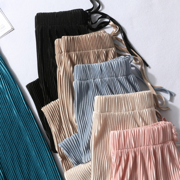 2025 Drape Spring and Summer Loose Casual Trousers Chiffon Trousers Ice Silk Women's Pants Pleated Slim Wide Leg Pants Women's Wholesale