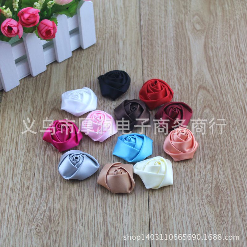 3.5cm手工卷涤纶缎带玫瑰diy新娘饰品配件头花胸针饰材料发簪发饰