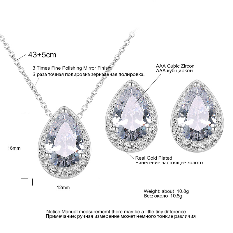 RAKOL moda europea y americana clásico popular gota de agua collar pendientes conjunto de dos piezas con incrustaciones de circón AAA traje de joyería