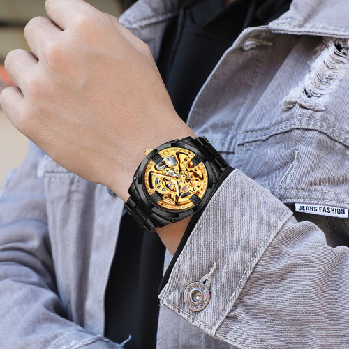 Men's watch fashion large dial fully automatic mechanical watch steel band trendy men's watch foreign trade cross-border watch male dropshipping