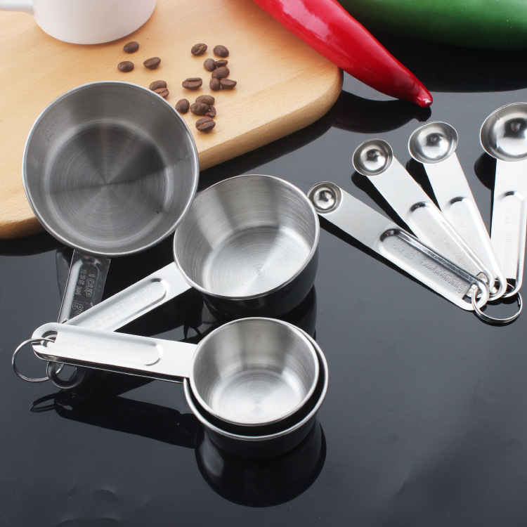跨境批发烘焙工具不锈钢量杯 带刻度甜品金属咖啡奶粉量勺