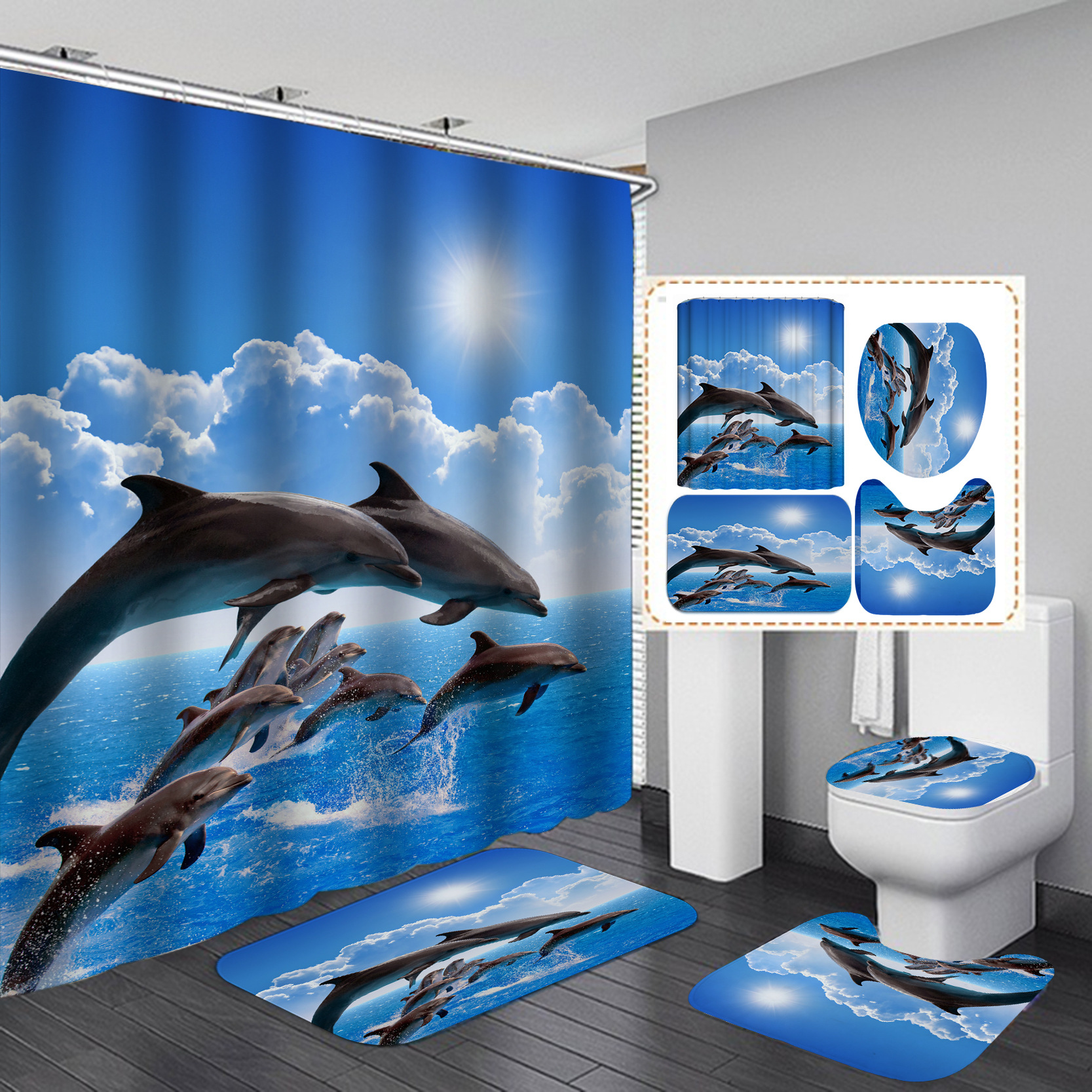 Venta directa de fábrica, cortina de ducha impresa digitalmente en 3D, impermeable y antimoho, de alta definición, personalizada, serie vida marina, venta al por mayor.