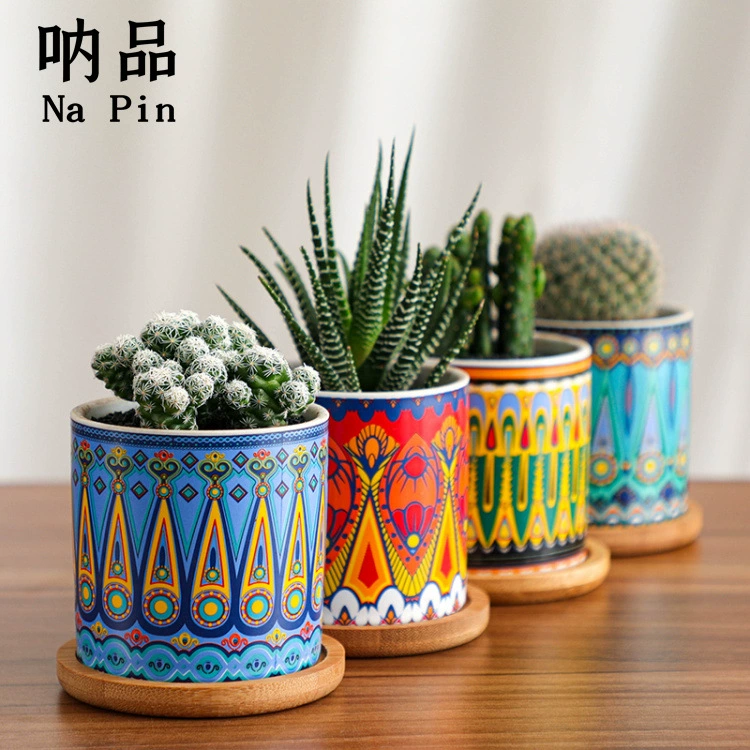Napin Внешняя торговля Экспорт в скандинавском стиле цилиндрический керамический мясистый цветочный горшок Цвет Мандала керамический цветочный горшок