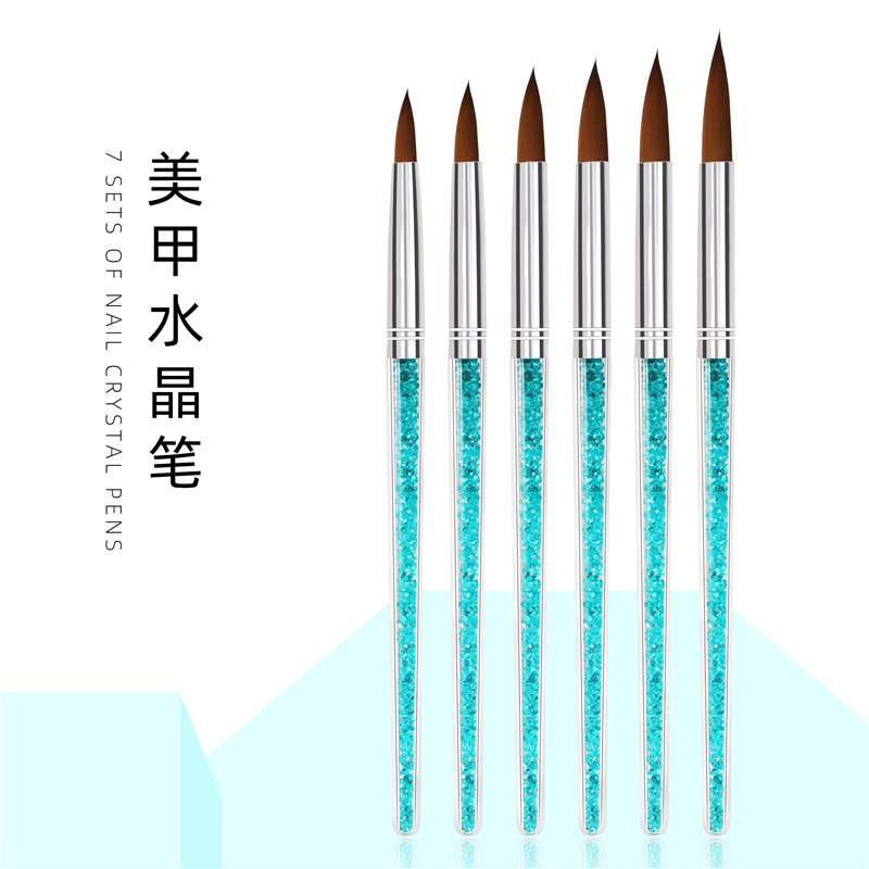 Cross-border especial 6 piezas con diamante de uñas de cristal de la pluma de cristal de uñas especial azul diamante tallado pintura pluma 6 piezas traje