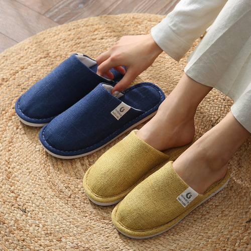 New Four Seasons Cotton Linen Home Indoor Cotton Slippers for Female Couples Thick Bottom Anti-Slip Spring and Autumn Linen Slippers Wholesale