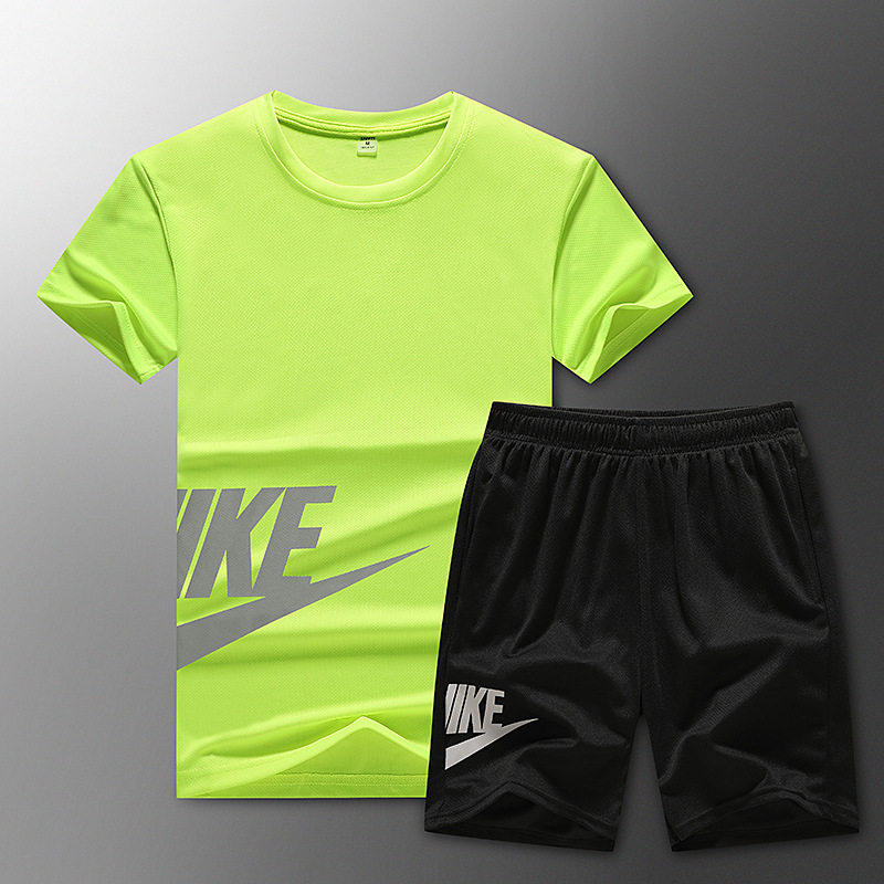 Verano casual ropa deportiva traje de los hombres de secado rápido de dos piezas de manga corta ropa de moda traje deportivo suelto hombres