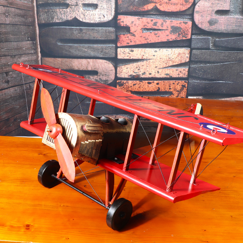 爆款复古英伦风高品质双机翼飞机模型铁质手工艺家居摆件批发铁制