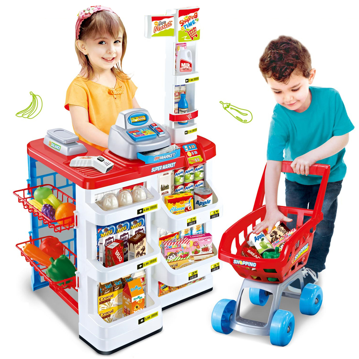 Los niños transfronterizos de simulación de supermercado Escritorio de ventas carrito de compras combinación traje jugar casa compras supermercado Juguetes