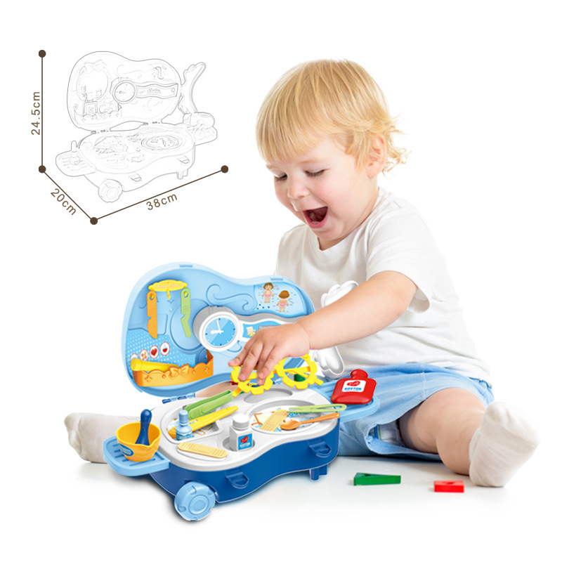 La simulación transfronteriza de los niños vestirse cosméticos herramientas de arcilla de colores traje médico jugar casa piano portátil Carro de juguete