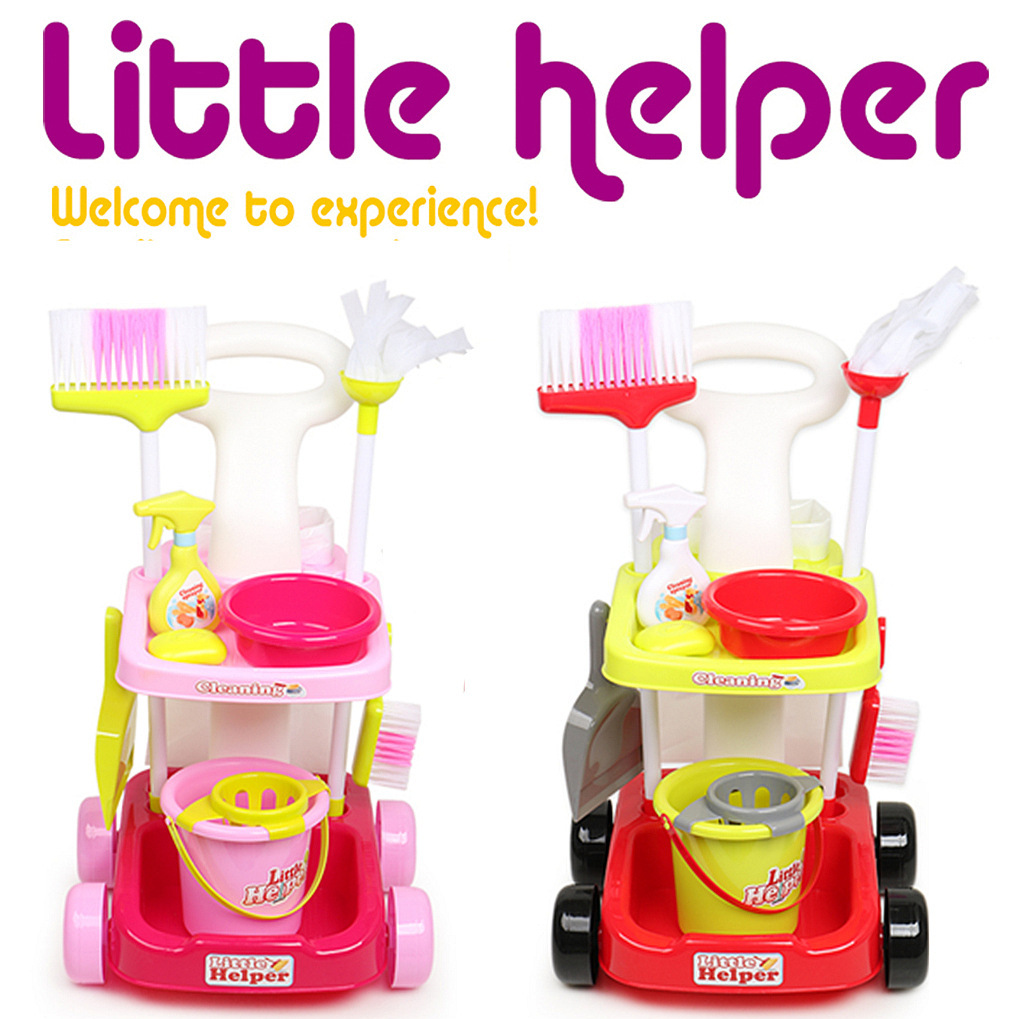 Herramientas de limpieza del hogar de simulación para niños transfronterizos traje aspiradora Limpieza de escoba juego casa Carro de juguete