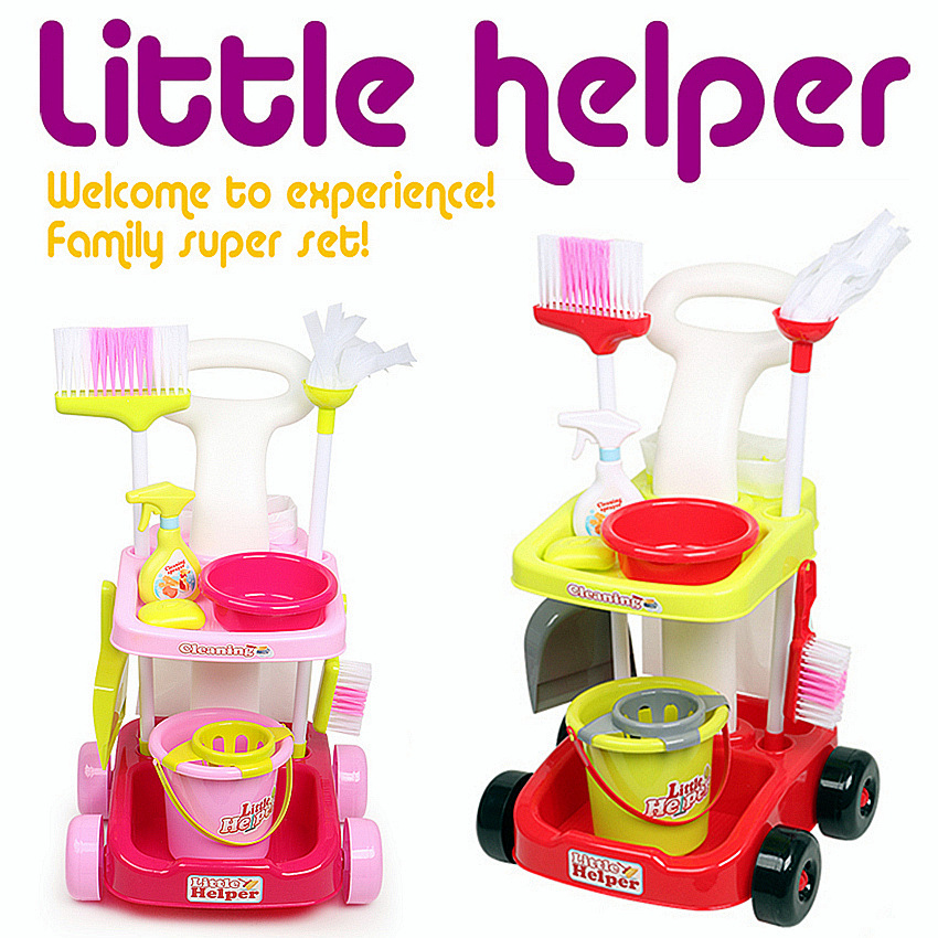 Herramientas de limpieza del hogar de simulación para niños transfronterizos traje aspiradora Limpieza de escoba juego casa Carro de juguete