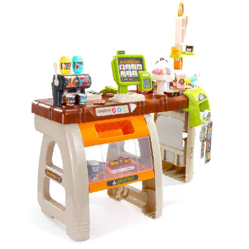 Los niños transfronterizos 65 piezas de simulación cajero supermercado Mesa carrito de la compra traje caramelo jugar casa supermercado Juguetes