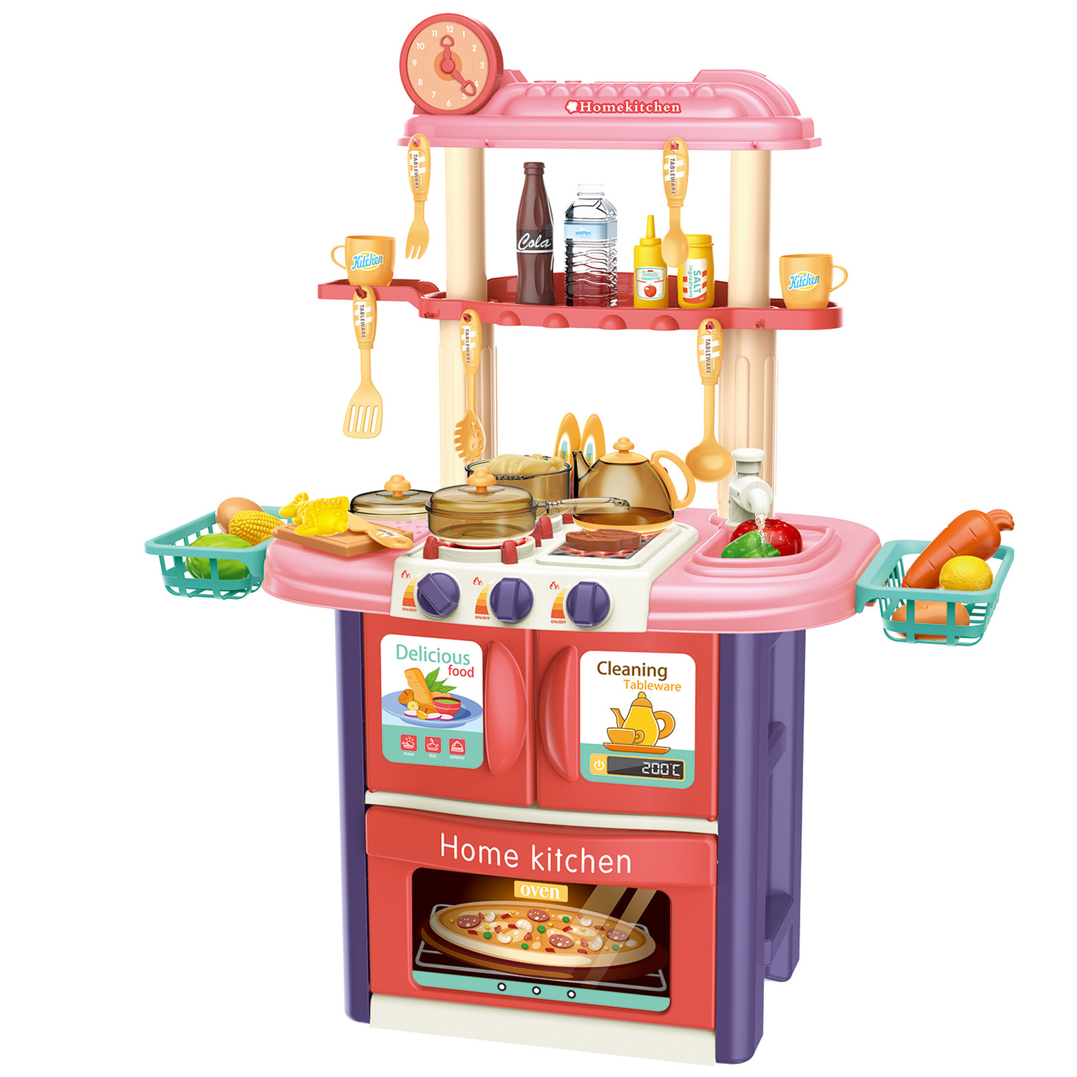 Los niños transfronterizos de doble cara simulación spray de agua de cocina y cocina juguetes barbacoa estufa mesa de vajilla Play House