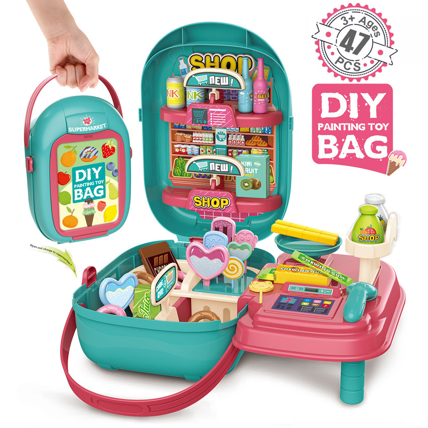 Transfronteriza simulación infantil barbacoa cocina vajilla maquillaje herramientas supermercado jugar casa pintura caja portátil médico juguete