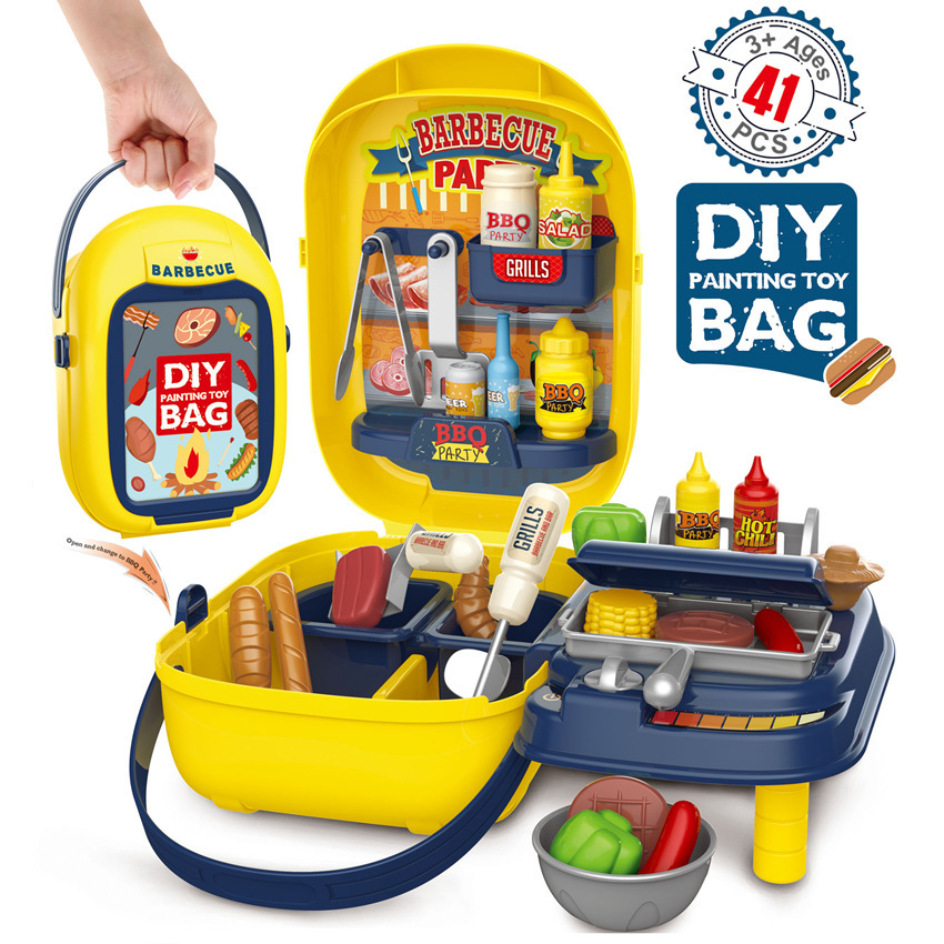 Transfronteriza simulación infantil barbacoa cocina vajilla maquillaje herramientas supermercado jugar casa pintura caja portátil médico juguete