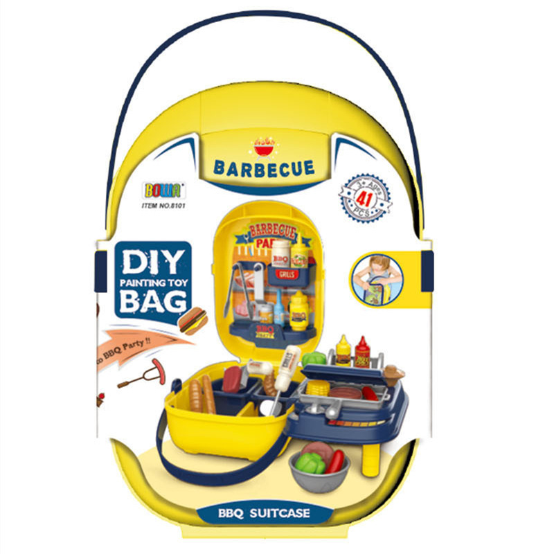 Transfronteriza simulación infantil barbacoa cocina vajilla maquillaje herramientas supermercado jugar casa pintura caja portátil médico juguete