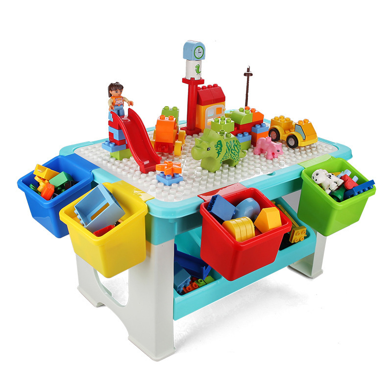 Mesa de bloques de construcción de DIY de aprendizaje de partículas grandes para niños transfronterizos compatible con juguetes de mesa de bloques de construcción de almacenamiento de ensamblaje de partículas grandes