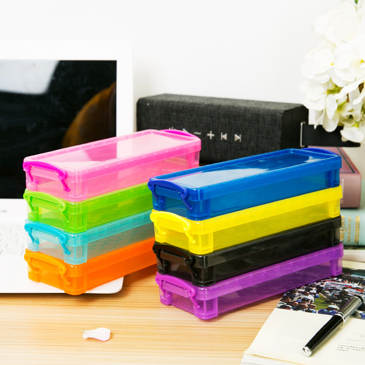 Japanese and Korean cute translucent color stationery desktop storage box transparent mini object storage box