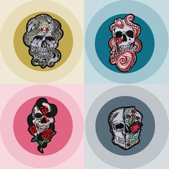 Embroidered Fabric Patches, Computer-Milled Skull Designs, Premium Punk-Style Full-Stitch Clothing Decorations, Patch Appliqués