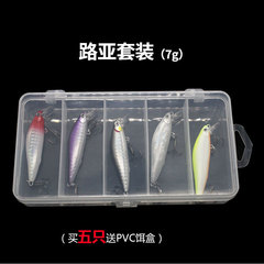 Spinning lure set, floating and sinking minnows, pencil lures, leeches, grasshoppers, five-grid box, hard bait set box, 5-pack, fishing