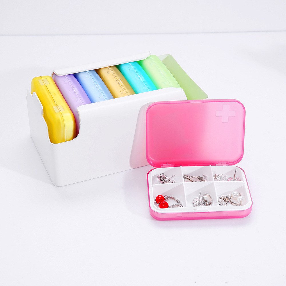 Travel Portable Six-Compartment Pill Organizer, Seven-Day Travel Pill Box