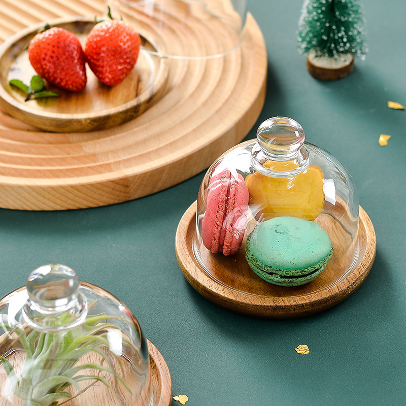 Plato para postres, bandeja para mousse, plato para pasteles, plato de madera con tapa, tapa de cristal, plato de presentación para postres, tapa de cristal para postres.