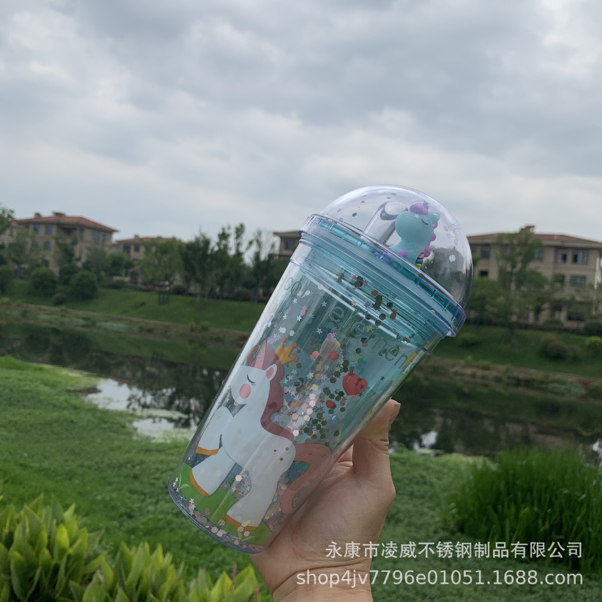 Estrella Glitter push cubierta taza de paja de plástico doble como rosa brillante taza de agua 450mL Navidad taza de muñeca creativa S taza