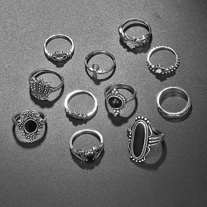 (Cross-border trading), accessory, set, ring, European style, with gem, 11 pieces