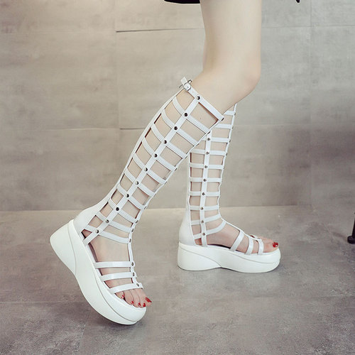 Roman sandals for women summer  new style high tube thick heel Korean style hollow thick sole platform sandals for women women's shoes waterproof platform sandals for women