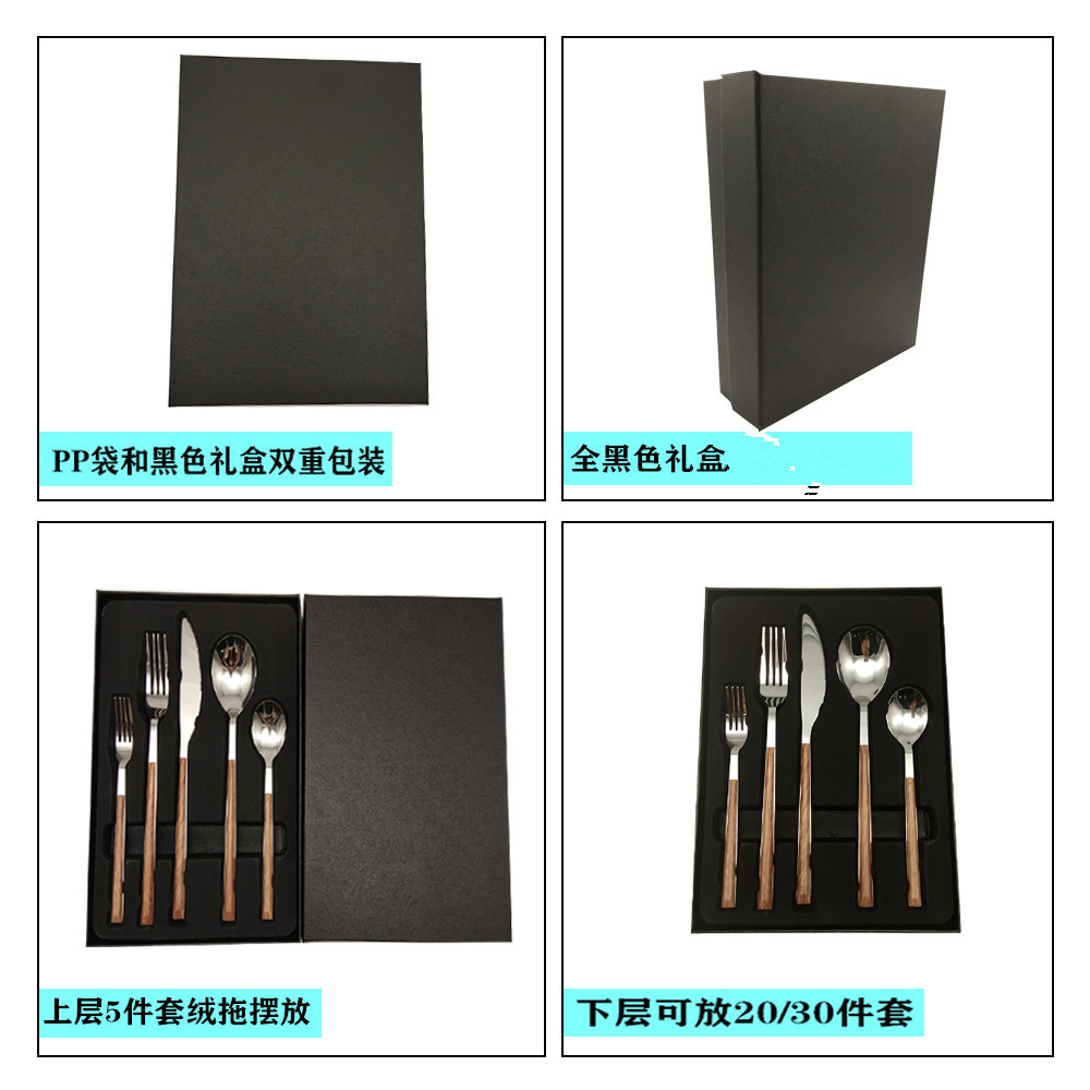 Amazon nueva venta al por mayor de acero inoxidable de madera vajilla hogar mango de plástico cuchillo, tenedor y cuchara japonés y coreano vajilla simple