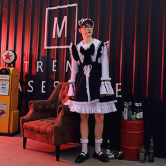 Black and white lolita clothing maid outfit lolita dress women's boss dress Amazon wish source
