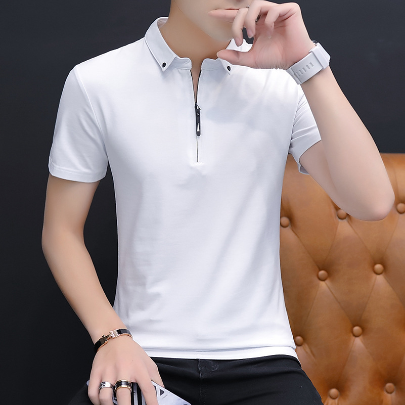 Camisa de polo de los hombres 2022 verano nueva camiseta de manga corta bordada camiseta de media manga de algodón de color sólido delgado de la moda de los hombres