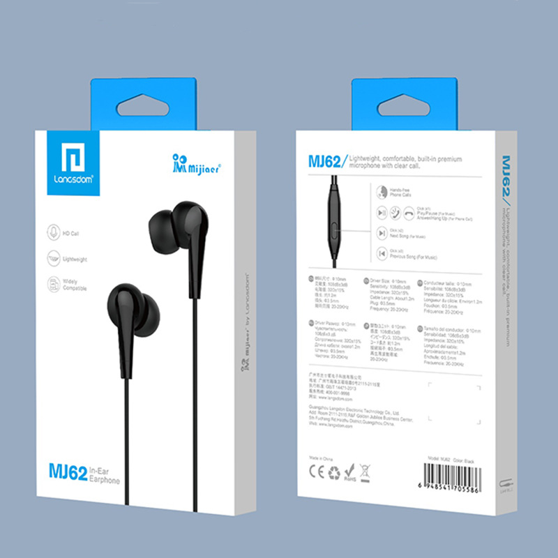 Directo de fábrica Lanston Mijia oreja MJ62 nuevo control de cable de auriculares con oblicuo de trigo en la oreja auriculares con cable universal