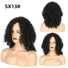 亚马逊时尚非洲小卷短发头套 高温丝爆炸头 化纤发黑色女一件代发