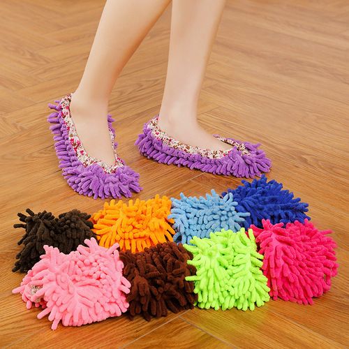 Factory Direct Supply Washable Floor Cleaning Slippers Lazy Mop Shoes Cover for Women Household Chenille Mop Shoes Cover Removable