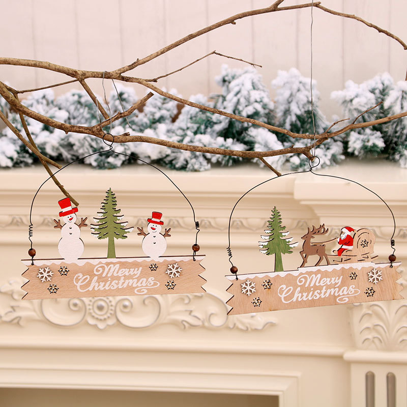 2020 nuevas decoraciones de Navidad carta de madera puerta colgante de pared tienda de la tarjeta de bienvenida pintado colgante