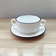 陶瓷泡面杯 西餐汤盅 酒店家用纯白圆形双耳汤碗汤杯翅盅早餐杯