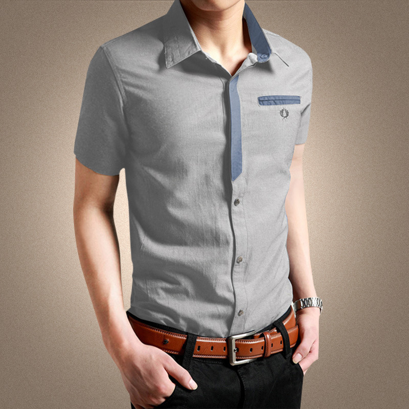 New Summer Pure Cotton Short-sleeved Shirt Men's Fashionable Short-sleeved Solid Color Slim-fit Shirt Men's Casual Trendy Top