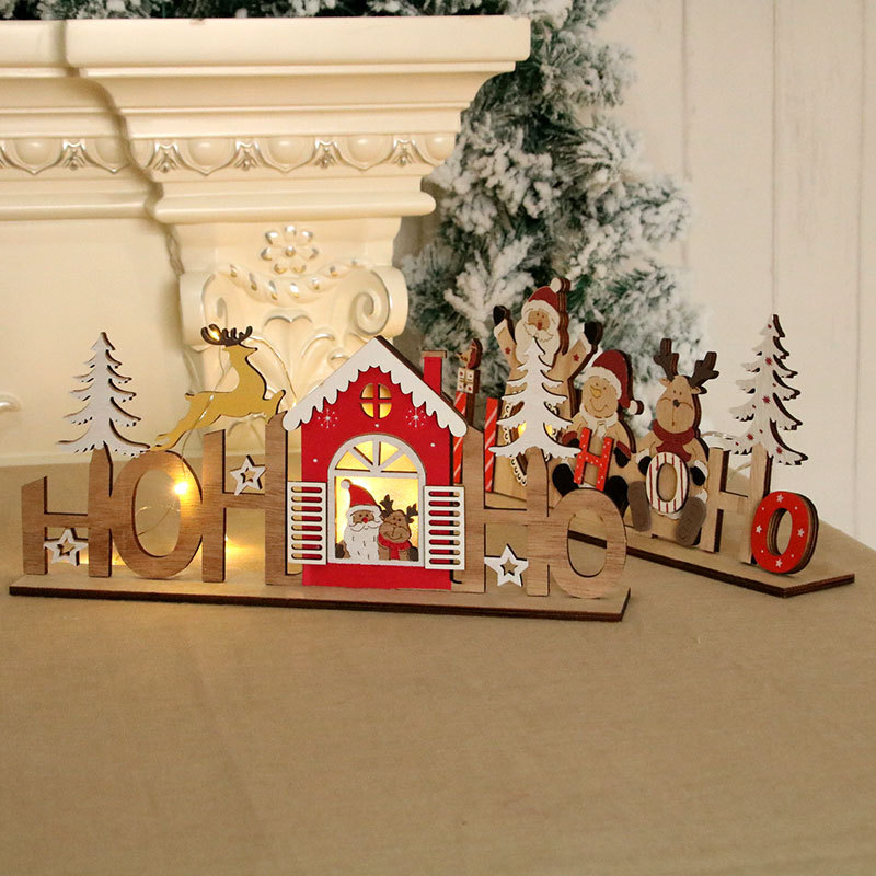 Navidad grabado láser de madera DIY montado luminoso carta tarjeta Navidad decoración suministros adornos luminosos