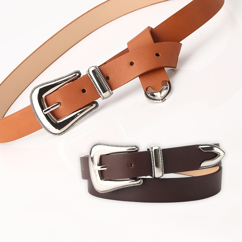 Belt Women's Three-piece Set Alloy Pin Buckle Imitation Leather Belt Fashion Versatile Clothing Decorative Belt Personalized Retro Style