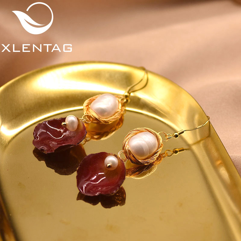 Pendientes de perlas de alto grado de plata 925 gancho de oreja pendientes de perlas de agua dulce elegante retro bobinado Pétalos naturales al por mayor