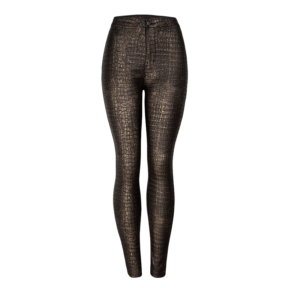 Women's Clothing fashion tight women's pants high waisted PU coated pants sexy small feet crocodile pattern pants for women in autumn_voghion.com