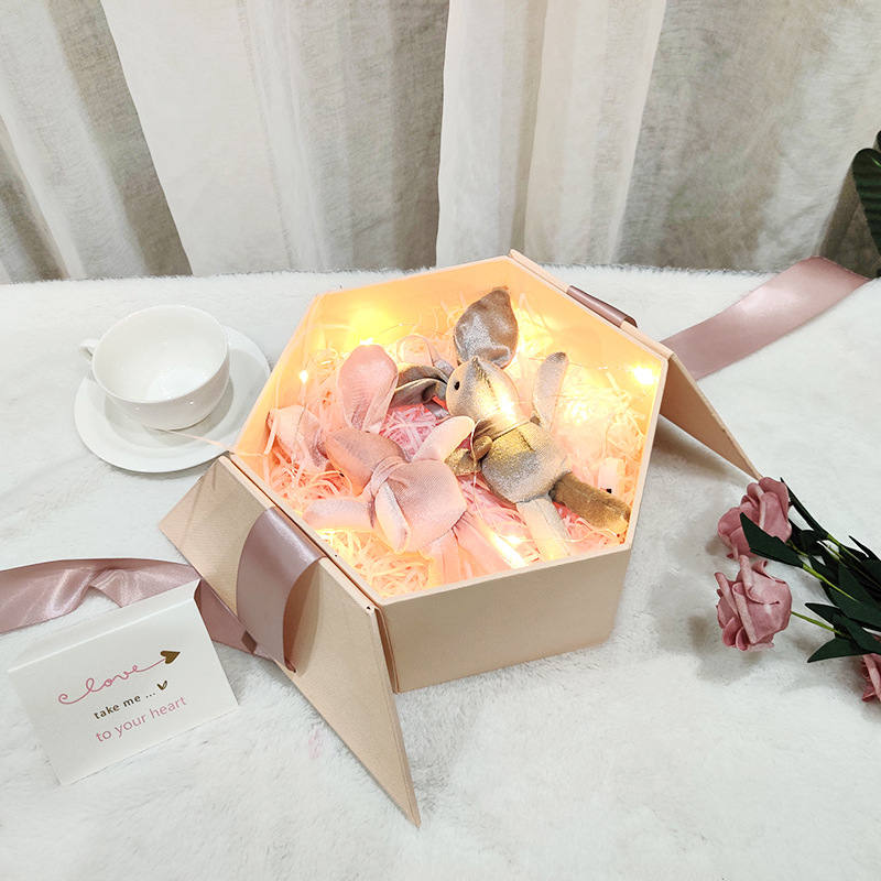 七夕情人节爆款创意六角生日礼品盒伴手礼盒永生花520礼物包装盒