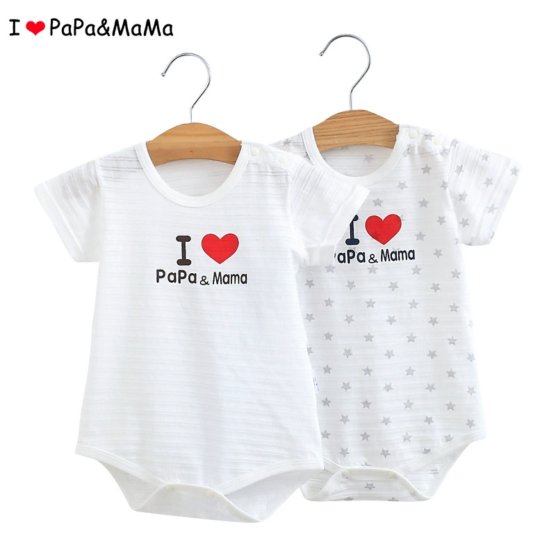 Детская одежда-футляр с короткими рукавами из двух частей, Летний Новый комбинезон «Я люблю папу, маму, ребенка», цельный треугольный короткий комбинезон