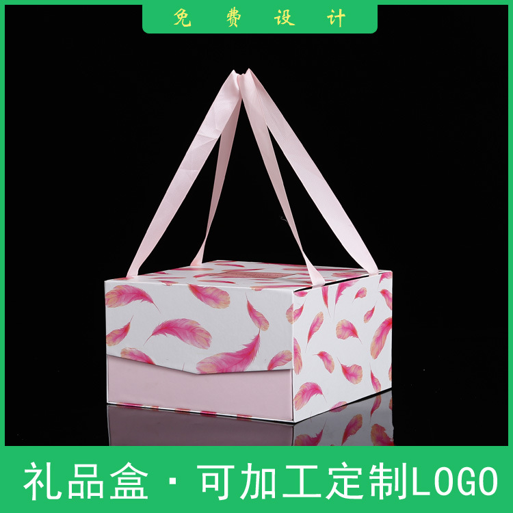 伴手礼翻盖礼品盒方形印花零食糖果纸盒 婚庆回礼手提礼品包装盒