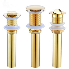 防臭金色下水器洗手池面盆無孔彈跳翻板拉絲金下水器無溢水孔黃銅