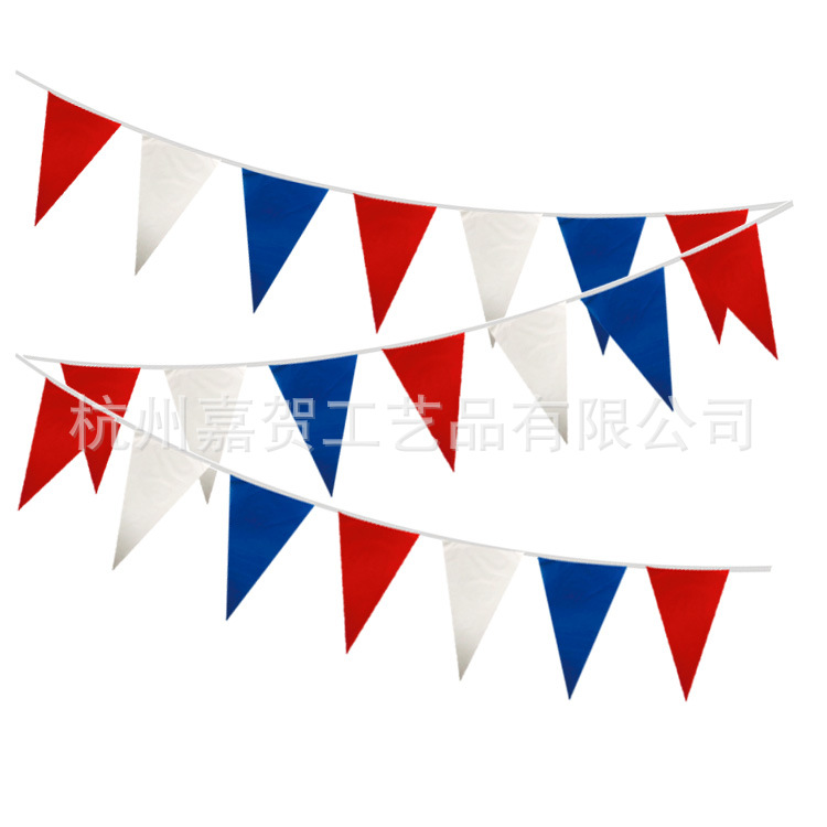 Día de la Independencia Americana decorativo tire de la bandera rojo blanco azul de tres colores de la bandera de colores triángulo cadena de la bandera de la cadena Bandera de colores