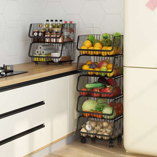 Kitchen rack floor-standing multi-layer removable fruit and vegetable toy pot rack storage basket stainless steel trolley basket